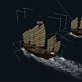Traditional Sailing Ships Sailing On Vast Open Ocean With White Sails