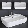 Modern White Rectangular Countertop Washbasin With Sleek Design And Chrome Faucet 3d model