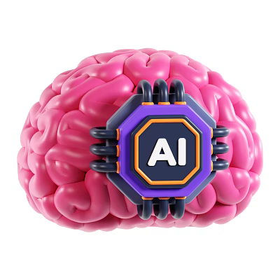 3D Rendered Human Brain With Purple AI Chip And Detailed Surface Texture 3d model