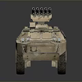 Sand Colored Armored Military Tank With Four Wheels And Top Mounted Machine Gun
