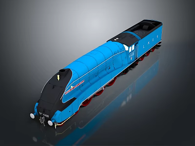 Blue Streamlined Classic Train Locomotive 3D Rendered Sleek Design 3d model
