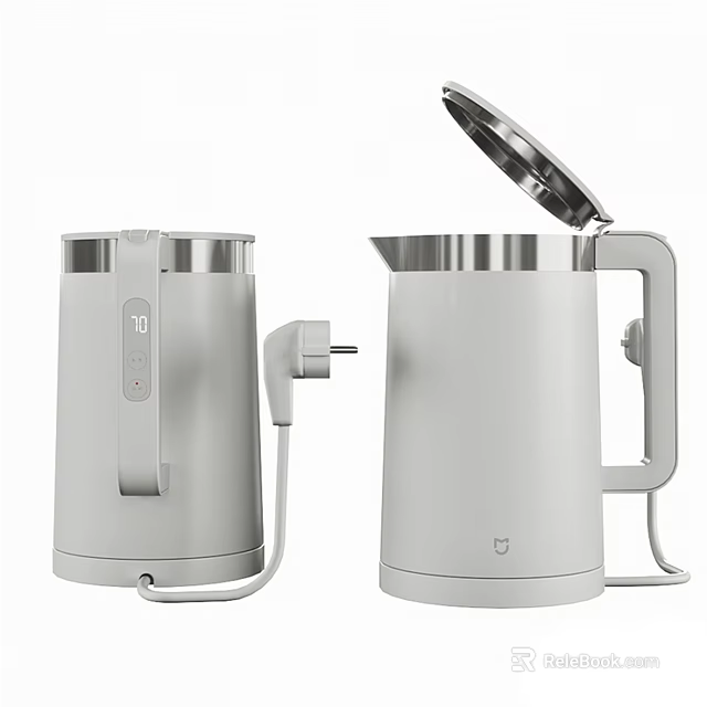 Modern White Electric Kettle With Stainless Steel Body And Open Lid Design For Daily Use 3d model 
