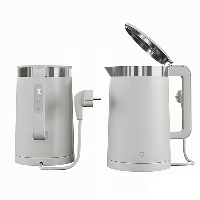 Modern White Electric Kettle With Stainless Steel Body And Open Lid Design For Daily Use 3d model