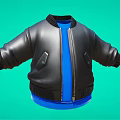 Black Leather Jacket with Blue Inner Layer Front Zipper Closure Ribbed Cuffs and Hem Pockets 3d model