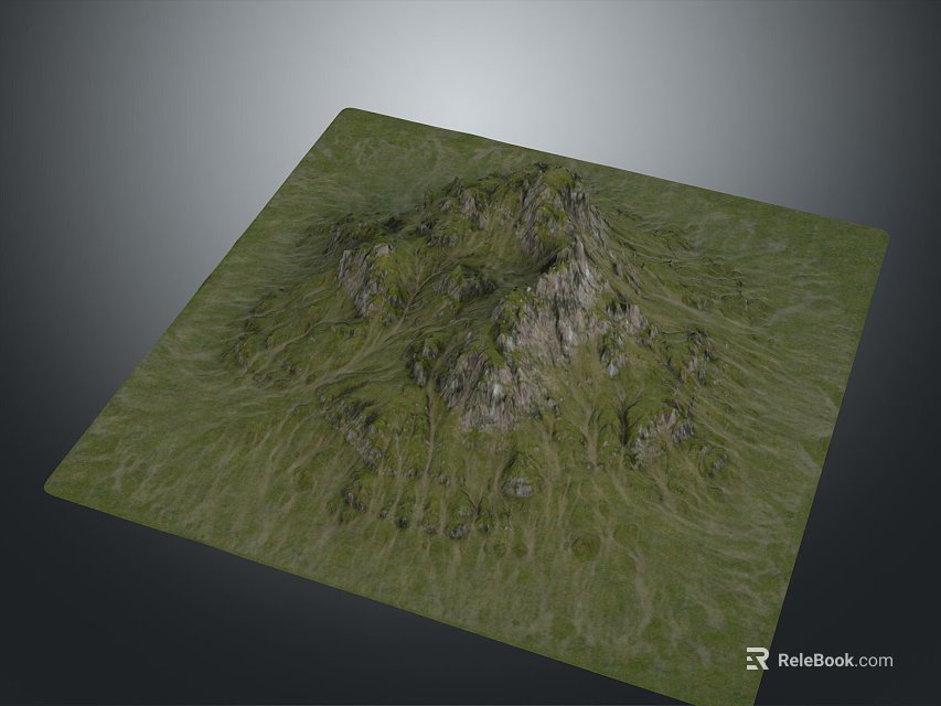 Natural Green Grassland Scenery Featuring Rocky Mountain And Rolling Terrain 3d model 