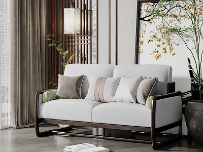 New Chinese-style double sofa double sofa model