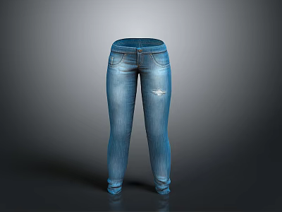 Blue Denim Jeans With Distressed Details Slim Fit Design And Back Pockets 3d model