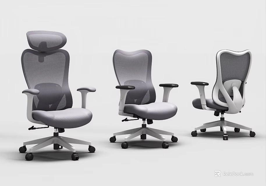 Modern Mesh Office Chairs With Adjustable Ergonomic Design And Rolling Wheels 3d model 
