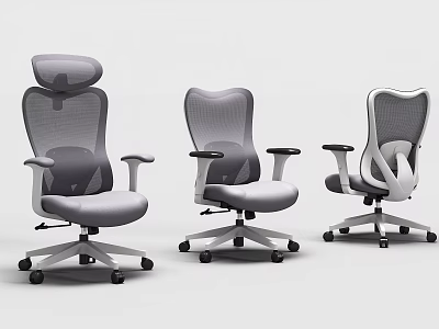 Modern Mesh Office Chairs With Adjustable Ergonomic Design And Rolling Wheels 3d model