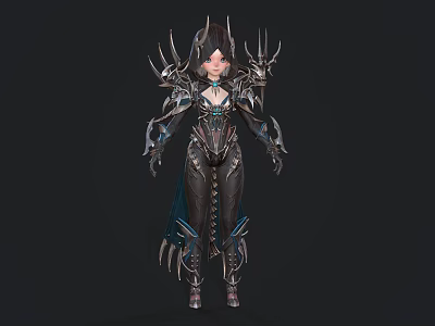 Game Movie Character Female Warrior In Ornate Spiked Armor With Blue Accents 3d model