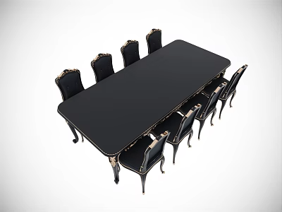 Elegant Modern Dining Table Set With Black Tabletop And Gold Accent Chairs 3d model