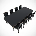 Elegant Modern Dining Table Set With Black Tabletop And Gold Accent Chairs 3d model
