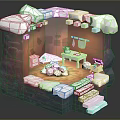 Modern 3D Stone Interior Scene With Steps Table And Decorative Elements
