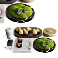 Moss Stones Marble Base Decorative Ornament Set With Pears Coffee Cup And Phone
