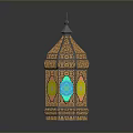 Vintage Decorative Lantern With Colorful Glass Panels And Intricate Metal Frame