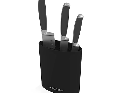 Stainless Steel Kitchen Knife Set In Black Block With Ergonomic Handles 3d model
