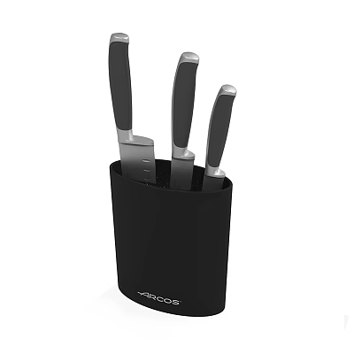 Stainless Steel Kitchen Knife Set In Black Block With Ergonomic Handles 3d model