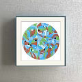 Circular Decorative Wall Art With Red Green Blue Leaf Patterns And Frame On Gray Wall 3d model