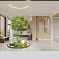 Elegant Modern Hotel Lobby Interior Design With Wooden Reception Desk And Cozy Sofa Seating