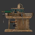 Rustic Wooden Workbench Furniture With Vice Tools Drawers And Small Stool