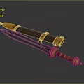 Ornate Decorative Sword With Golden Accents Black Scabbard And Blue Glow