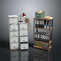 Organized Office Storage With White Filing Cabinets Red Desk Lamp Multi Tiered Bookshelf And Binders