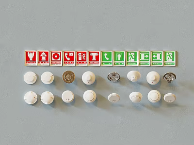 Fire Equipment With Red Green Signs White Buttons And Round Components 3d model