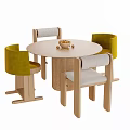 Modern Round Wooden Table and Chair Set with Green Light Gray Upholstered Chairs