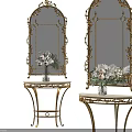 Elegant Console Table With Ornate Metal Frame Marble Top And Floral Arrangement