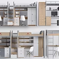 Space Saving Modern Bunk Bed With Study Desk Storage Cabinets And Bookshelves 3d model