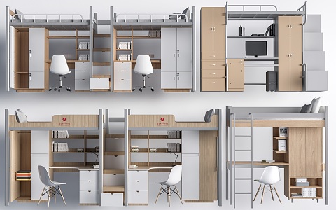 high and low bed bunk bed bunk bed 3d model