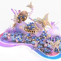 Exquisite Floral Installation with Butterflies Purple Blue Flowers Decorative Beads And Neon Lighting Accents