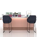 Elegant Modern Dining Table Set With White Top And Black Leather Chairs And Cosmetic Decor