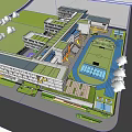 Modern style primary and secondary school teaching building wind and rain playground sports ground 3d model