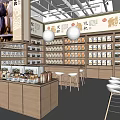 Modern Supermarket Department Store Interior With Neat Shelves Various Products Wooden Counters And Stools