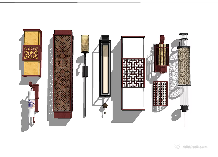 Various Design Wall Lamps Featuring Traditional Modern Styles And Decorative Patterns 3d model