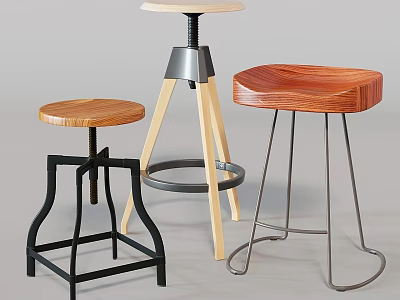 Modern Wooden Bar Stools With Metal Frames And Various Stylish Designs 3d model