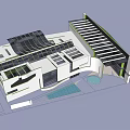 Modern Architectural Design Featuring Geometric Structure White Facade And Green Accents On Building Exterior