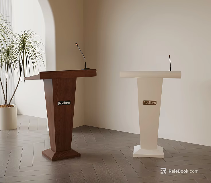 Brown Wooden And White Minimalist Podiums In Modern Interior With Plant 3d model 