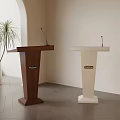 Brown Wooden And White Minimalist Podiums In Modern Interior With Plant
