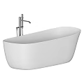 Modern Free Standing White Bathtub With Sleek Design And Chrome Faucet
