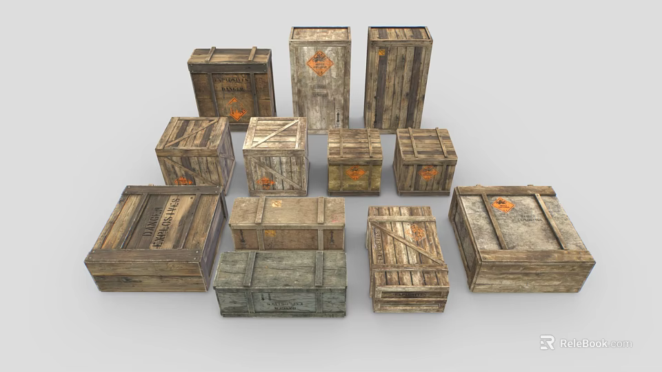 Industrial Equipment Wooden Storage Crates With Durable Build And Marked Labels For Heavy Duty Use 3d model 