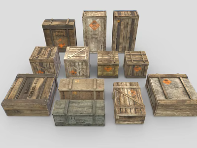 Industrial Equipment Wooden Storage Crates With Durable Build And Marked Labels For Heavy Duty Use 3d model
