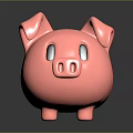 Cute Pink Chubby Piggy Bank Character With Big Ears And Black Eyes On Reflective Surface