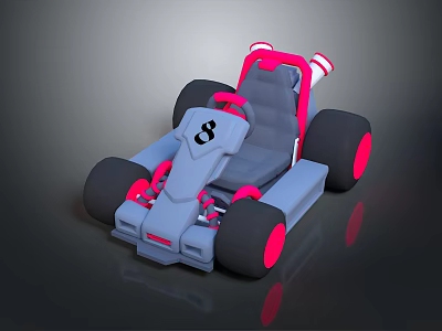 Gray Go Kart With Number 8 Steering Wheel Pink Accents And Black Wheels 3d model