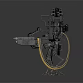 Futuristic Mechanical Robot Game Movie Character Armed With Weapon Complex Structure And Yellow Cables