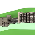 Modern Multi Storey Hotel Building With Light Colored Facade Balconies And Green Hillside