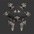 Detailed Mechanical Armored Creature With Multiple Limbs Silver Armor And Black Cloak 3d model