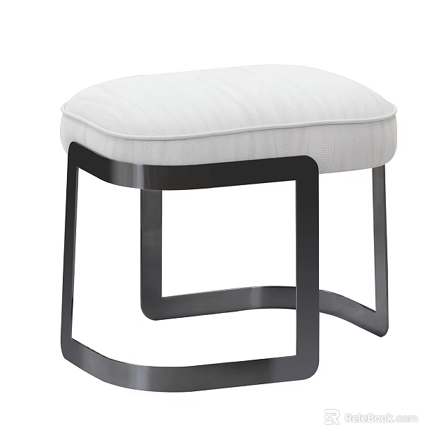 Modern Stylish Stool With White Padded Seat And Black Metal Frame 3d model 