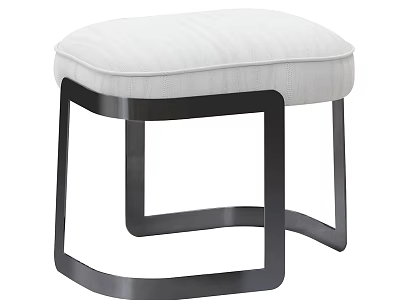 Modern Stylish Stool With White Padded Seat And Black Metal Frame 3d model